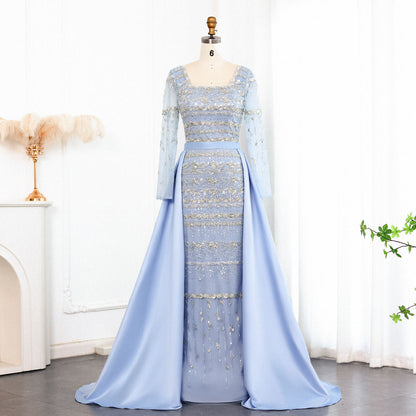 Theresa's Bridal LSZ238A Elegant blue long sleeve Arabic evening dress.