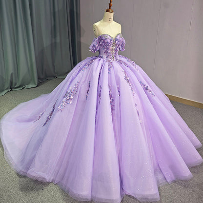 Theresa's Bridal 1265 Crystal Rhinestone Lilac puffy evening Ball room dress.