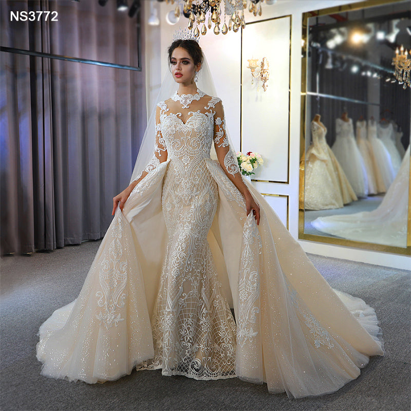 Theresa's Bridal NS3772 Lace long sleeve Embroidery detatchable train mermaid wedding dress