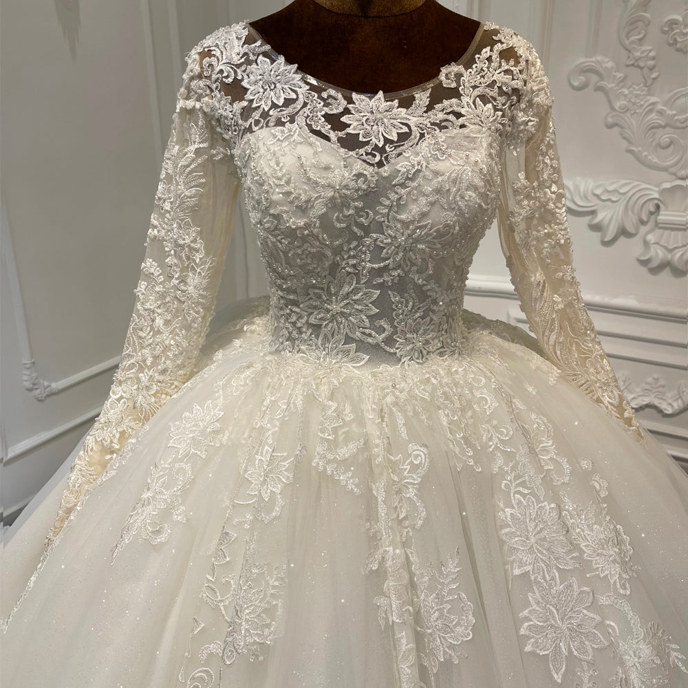 Theresa's Bridal LSCJ12 Long sleeve lace puffy ball room wedding dress.