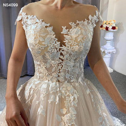 Theresa's Bridal NS4099 Appliqued champagne sweetheart lace mermaid wedding dress