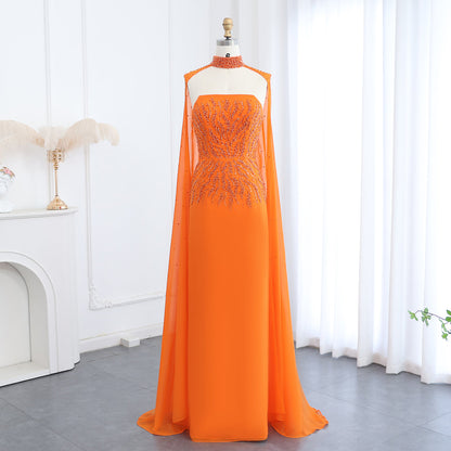 Theresa's Bridal LSZ299 Arabic Orange Strapless evening dress with Cape.