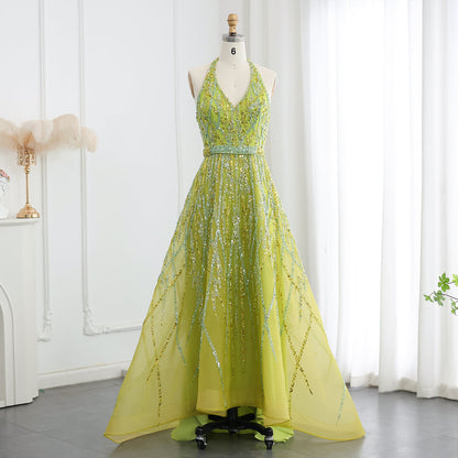 Theresa's Bridal LSZ472 Shiny Green style Halter evening dress