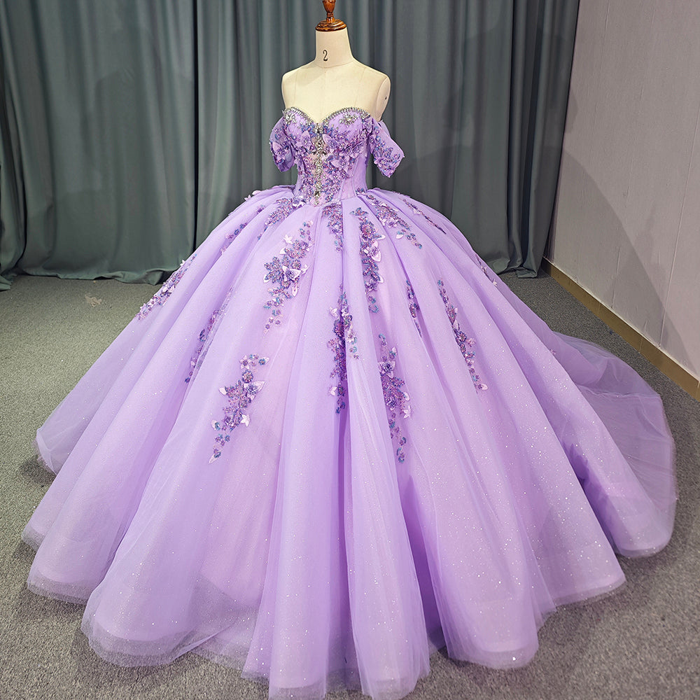 Theresa's Bridal 1265 Crystal Rhinestone Lilac puffy evening Ball room dress.