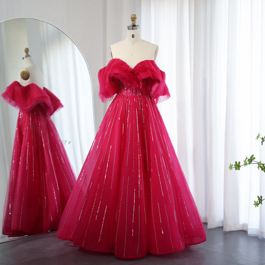 Theresa's Bridal Sz390 Luxury Fuschia Dubai Evening dress for wedding.