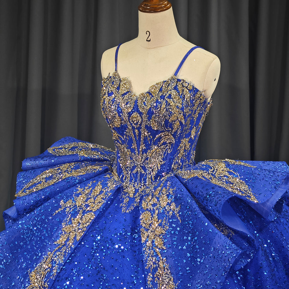 Theresa's Bridal 6784 Luxurious Royal blue Debutant bsllroom gown.