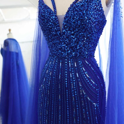 Theresa's Bridal SZ411 Luxury Royal Blue Beaded Mermaid evening gown.