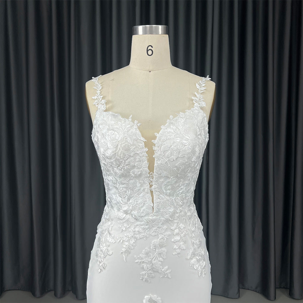 Theresa's Bridal HX100 Backless Satin lace wedding dress.