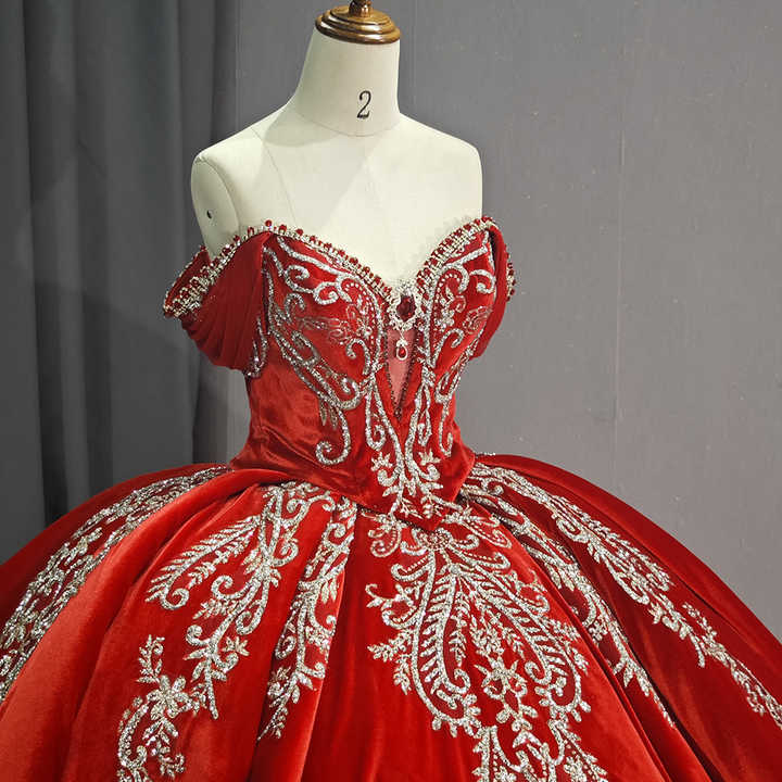 Theresa's Bridal 6755 Traditional Red lace pattern evening ball room gown.