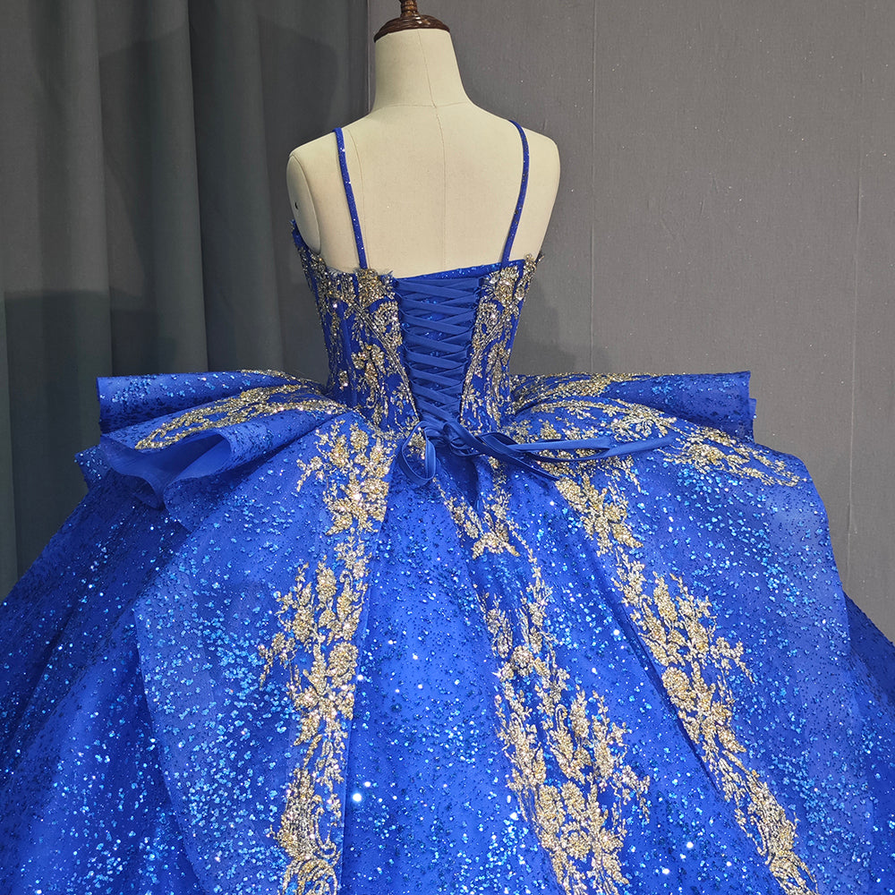 Theresa's Bridal 6784 Luxurious Royal blue Debutant bsllroom gown.