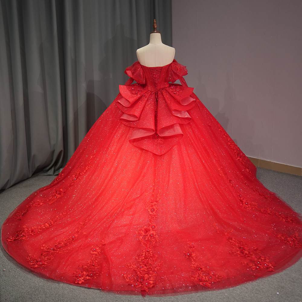 Theresa's Bridal 6795 Red 3D flower pearls evening Debutant Dresses