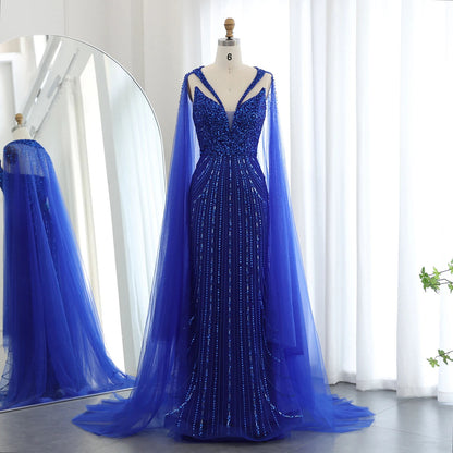 Theresa's Bridal SZ411 Luxury Royal Blue Beaded Mermaid evening gown.