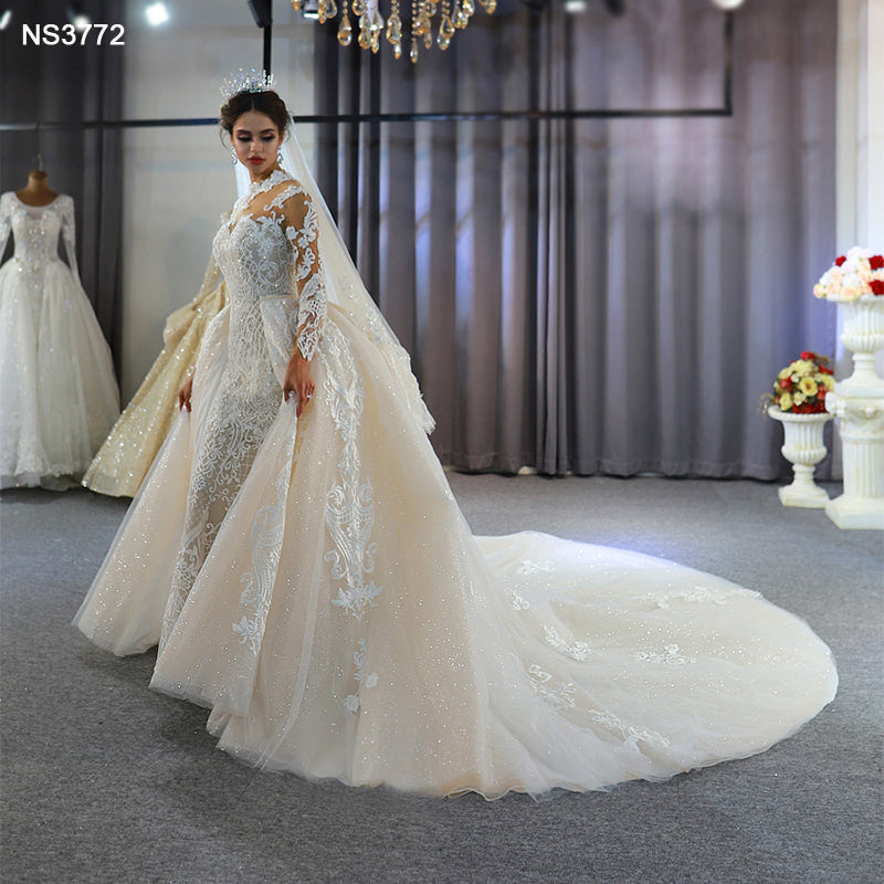 Theresa's Bridal NS3772 Lace long sleeve Embroidery detatchable train mermaid wedding dress