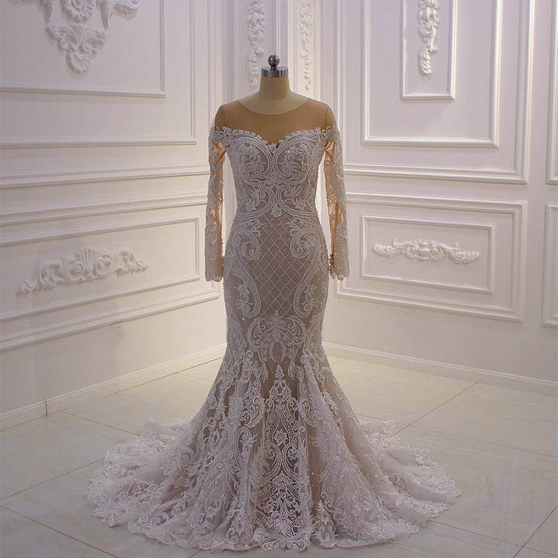 Theresa's Bridal 430 Lace embroided fabric long sleeve Mermaid wedding dress.