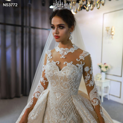 Theresa's Bridal NS3772 Lace long sleeve Embroidery detatchable train mermaid wedding dress