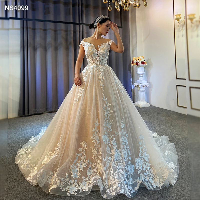 Theresa's Bridal NS4099 Appliqued champagne sweetheart lace mermaid wedding dress