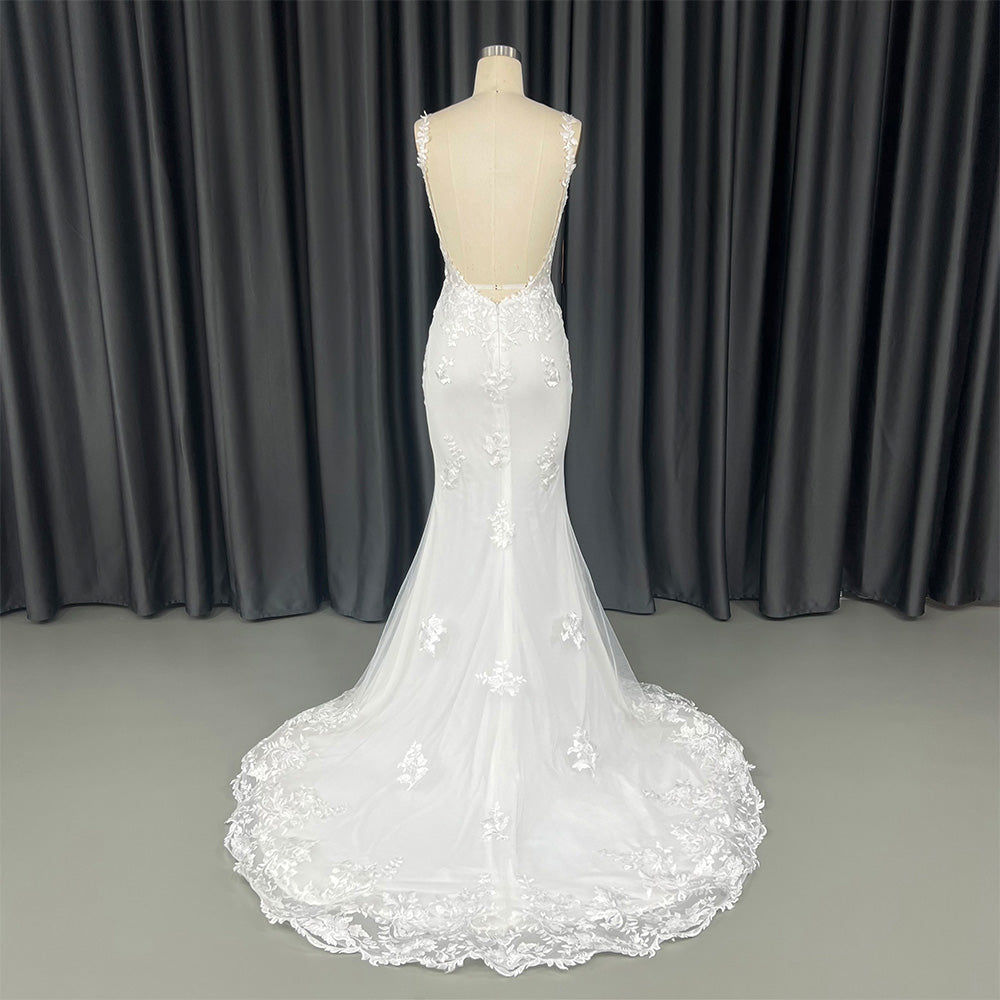 Theresa's Bridal HX100 Backless Satin lace wedding dress.