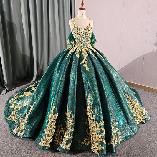 Theresa's Bridal 6641 Sparkly dark green evening ballroom gown