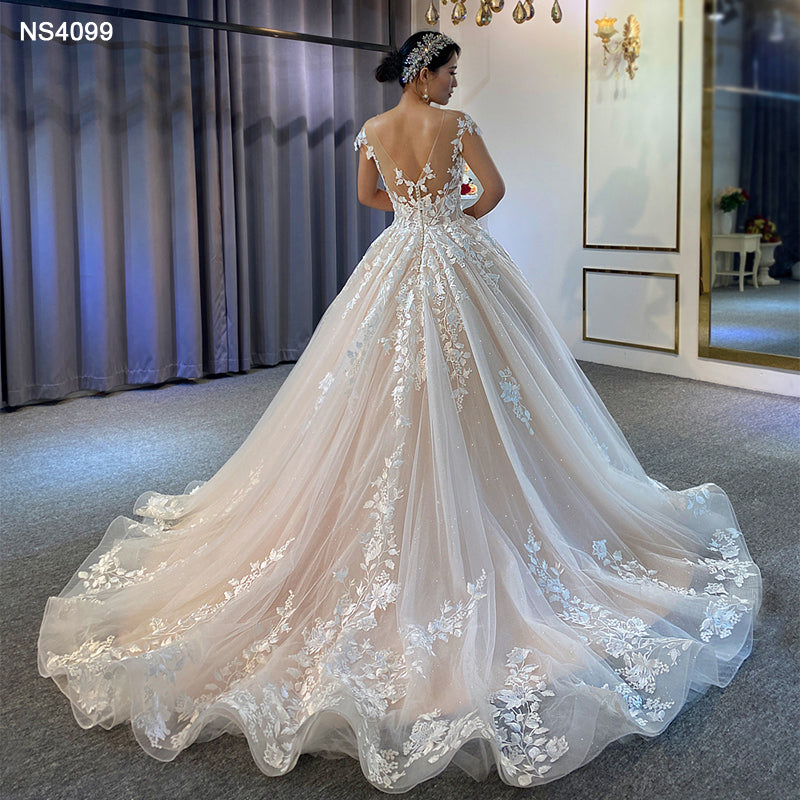 Theresa's Bridal NS4099 Appliqued champagne sweetheart lace mermaid wedding dress