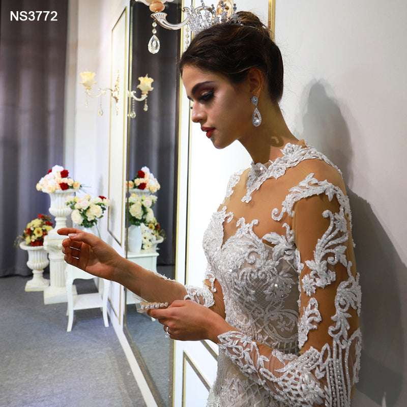 Theresa's Bridal NS3772 Lace long sleeve Embroidery detatchable train mermaid wedding dress