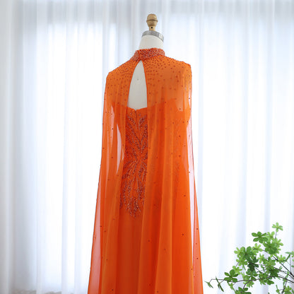 Theresa's Bridal LSZ299 Arabic Orange Strapless evening dress with Cape.