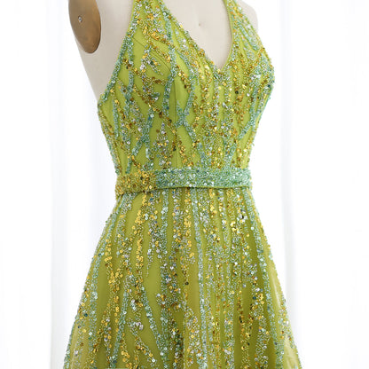 Theresa's Bridal LSZ472 Shiny Green style Halter evening dress