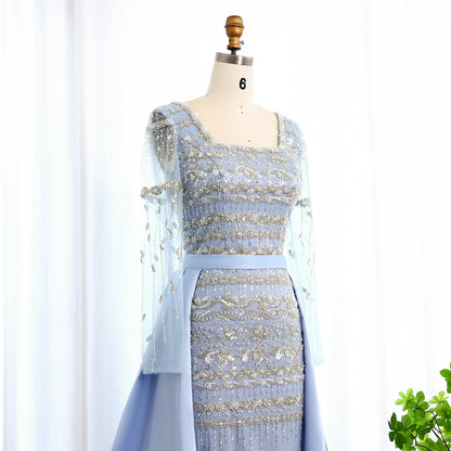 Theresa's Bridal LSZ238A Elegant blue long sleeve Arabic evening dress.