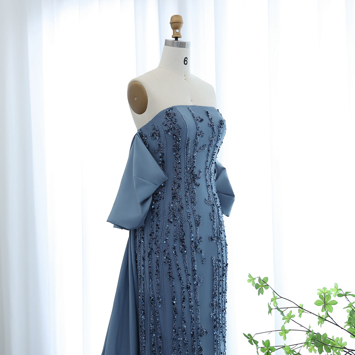 Theresa's Bridal LSZ454 Luxury Blue  strapless Arabic Evening dress with  Cape. Party gown