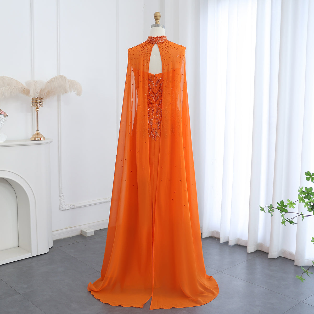 Theresa's Bridal LSZ299 Arabic Orange Strapless evening dress with Cape.