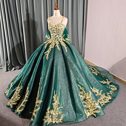 Theresa's Bridal 6641 Sparkly dark green evening ballroom gown