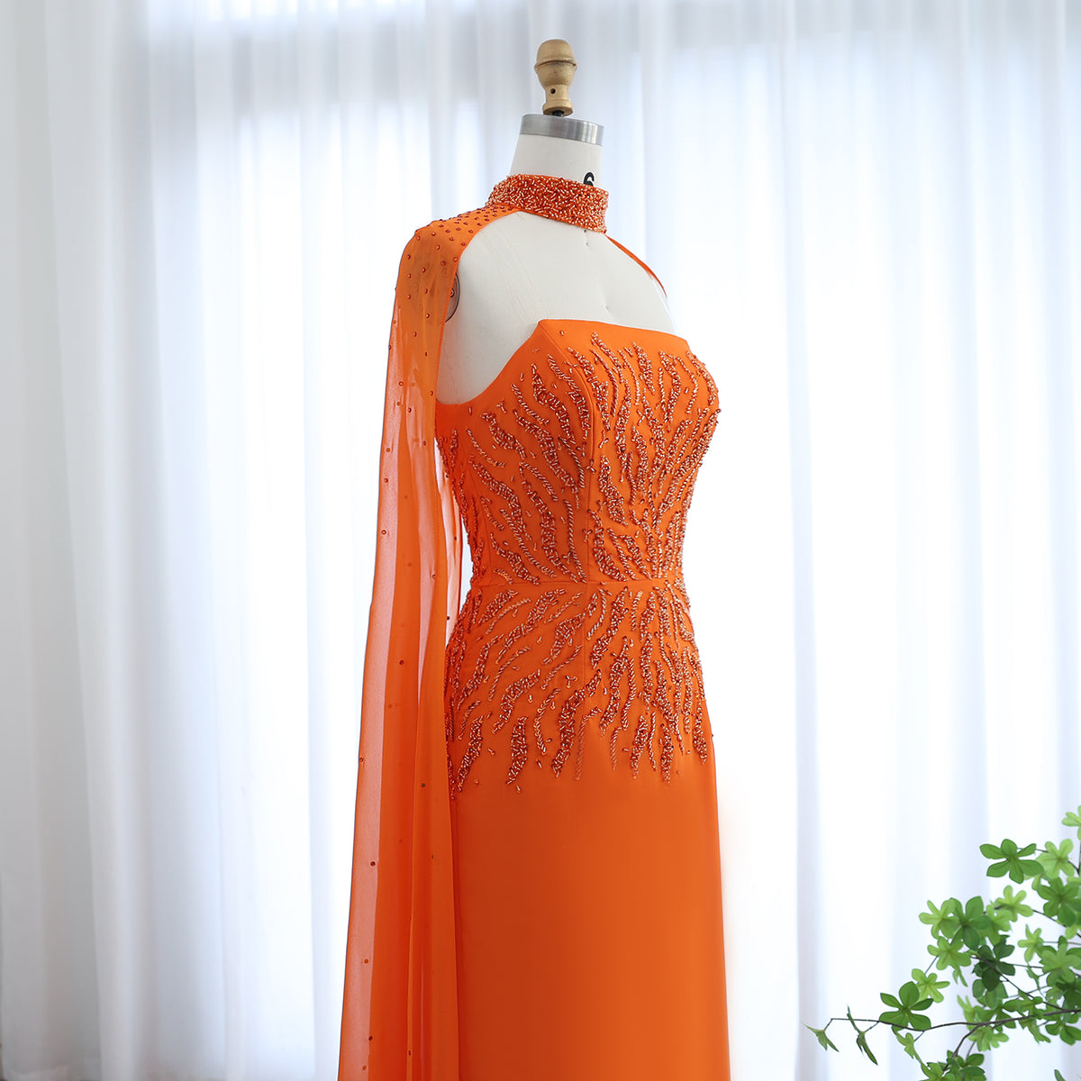 Theresa's Bridal LSZ299 Arabic Orange Strapless evening dress with Cape.