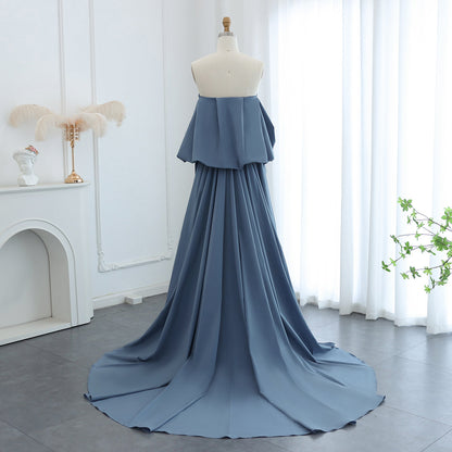 Theresa's Bridal LSZ454 Luxury Blue  strapless Arabic Evening dress with  Cape. Party gown